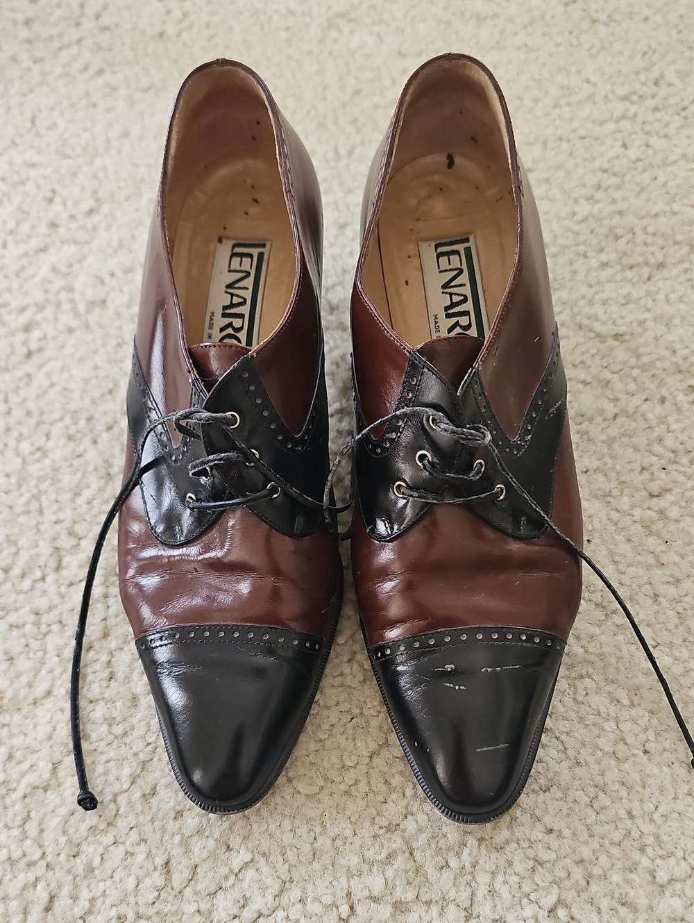 Vintage LENARDI Two-Tone Leather Oxford Heels Size EU 38 US 8